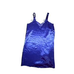 Blue Satin Slip Mini Dress w/ Lace Detail‎